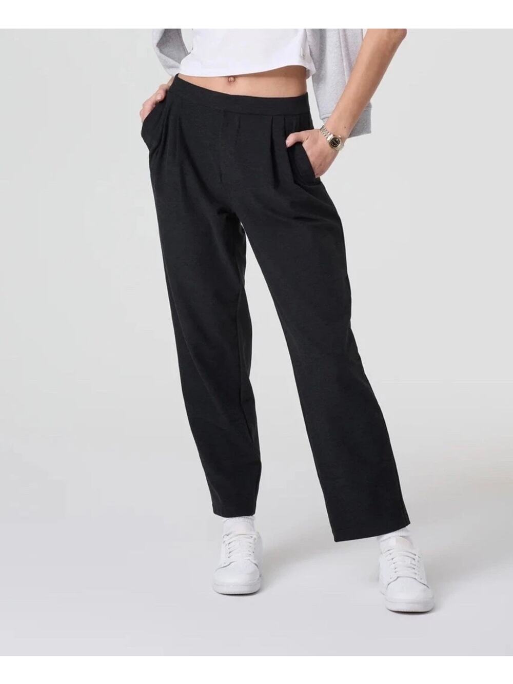 Vuori Ecru Heather Elevation Ankle Trousers Sz M black High Rise Wide Leg Pants